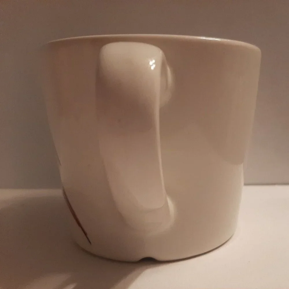 Ikea Finstilt Ceramic Mug White with Blue and Orange Flower 10 oz
